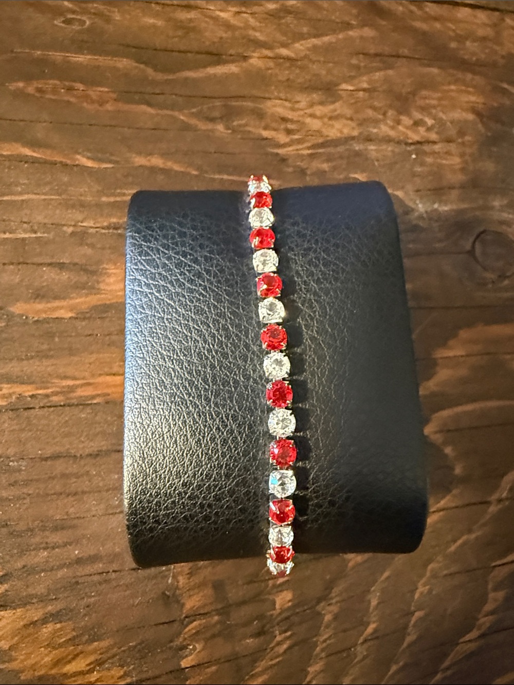Red and White Crystal Station Tennis Bracelet - Women Jewelry